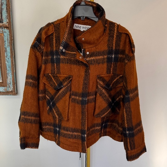 Nine West Jackets & Blazers - Nine West Burnt Orange & Black Plaid Teddy Jacket shacket EUC XL